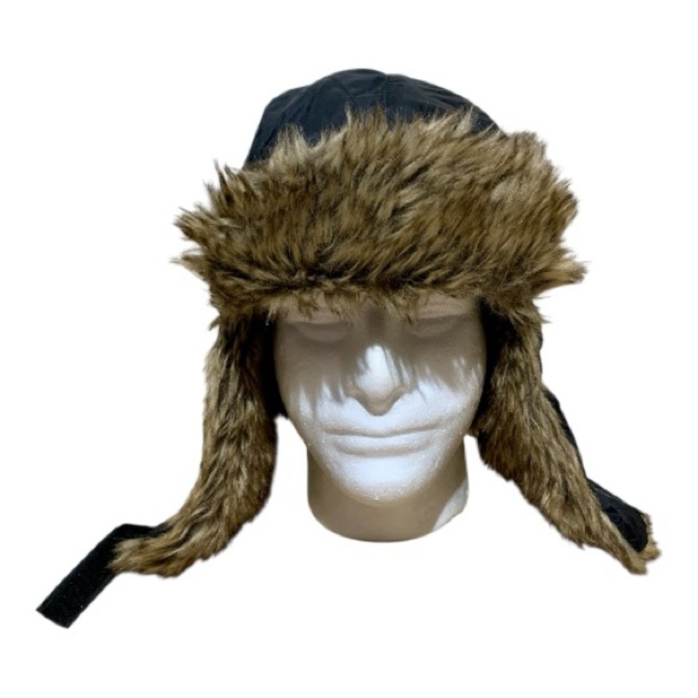 Men's Black and Brown Faux Fur Trapper Hat
